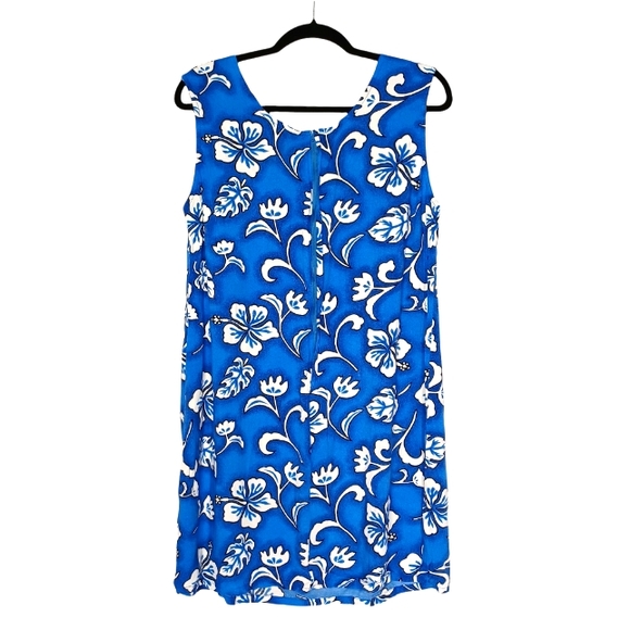 BALI CHIC Vintage Blue and White Floral Hawaiian XL Sleeveless Sheath Dress XL - Picture 2 of 7
